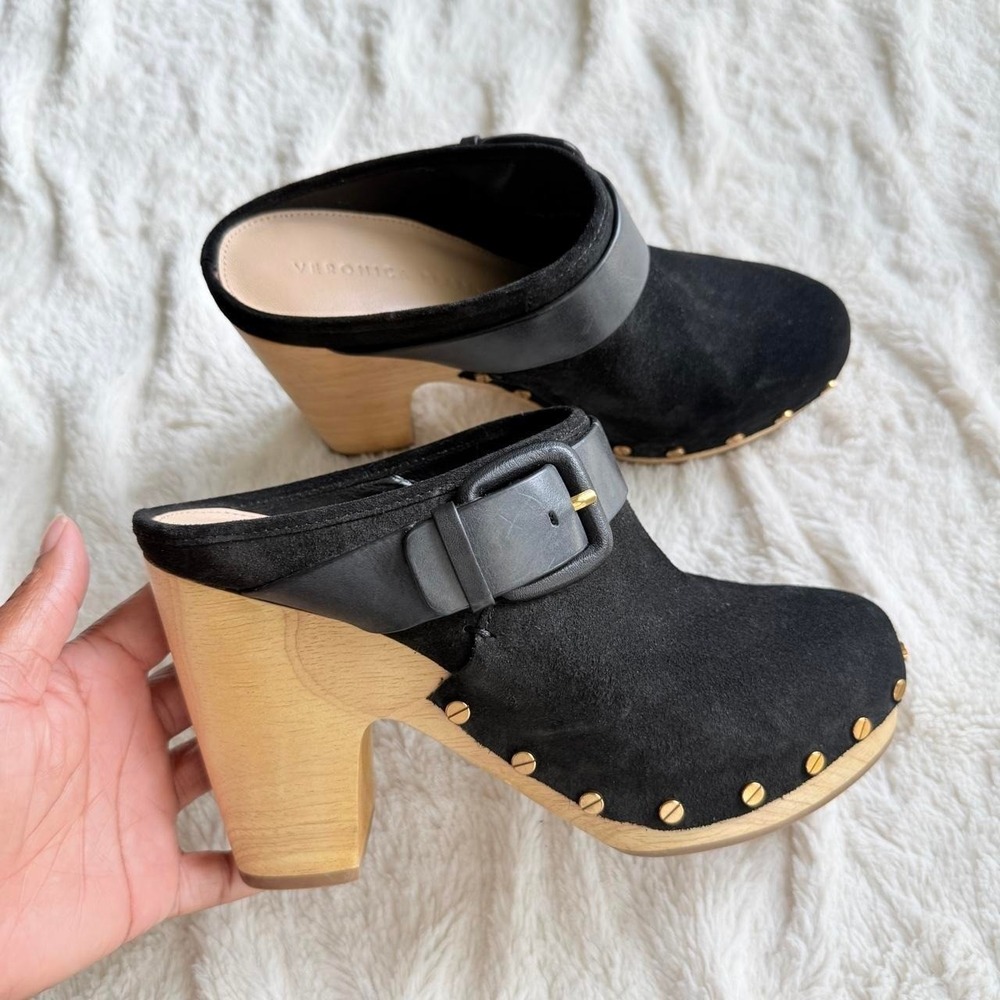 Veronica Beard Women's Size 7.5 Dacey Black Suede Platform Clogs